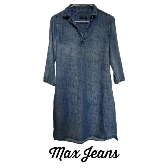 Max Jeans Dresses & Skirts - Max Jeans Women's Chambray Dress Blue Denim Dress Roll Tab Sleeves Collar - Sz 4